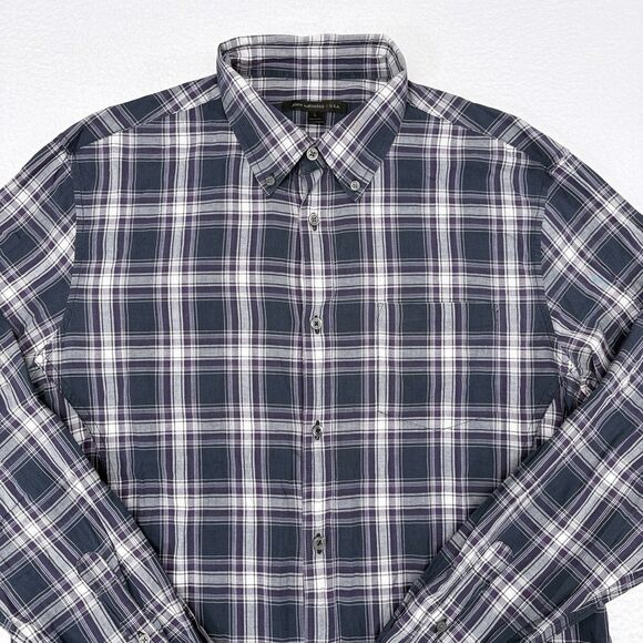 John‎ Varvatos Shirt Mens Size Large Blue Purple Plaid Button Up Casual Travel - Picture 3 of 10